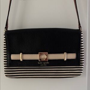 Kate Spade Black and Cream Striped Shoulder Bag